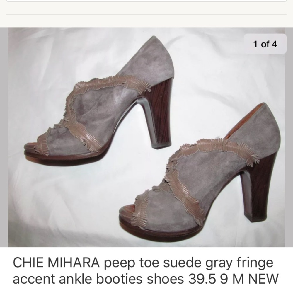 CHIE MIHARA gray taupe fringe ankle booties shoes